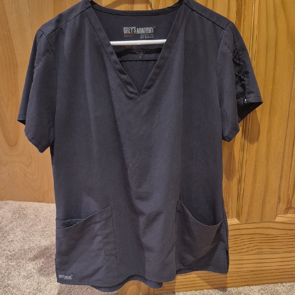 Grey's Anatomy V-Neck Scrub Top - Dark Charcoal